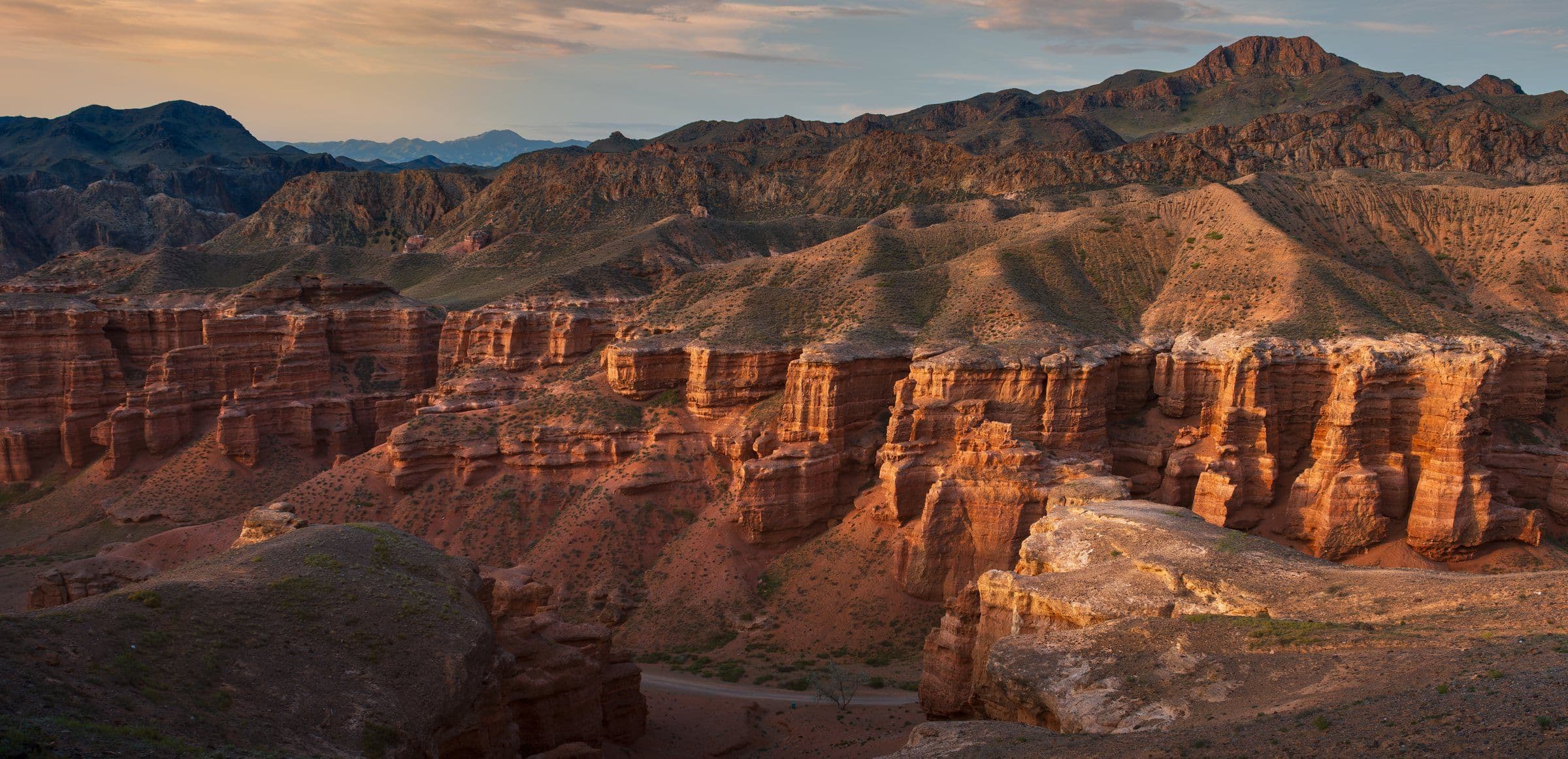 Red canyon walls glowing in the last light